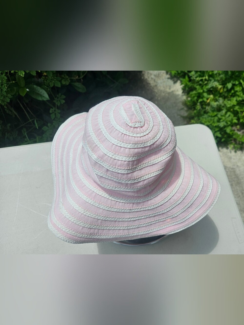 Kids Pink & White Striped Sun Hat
